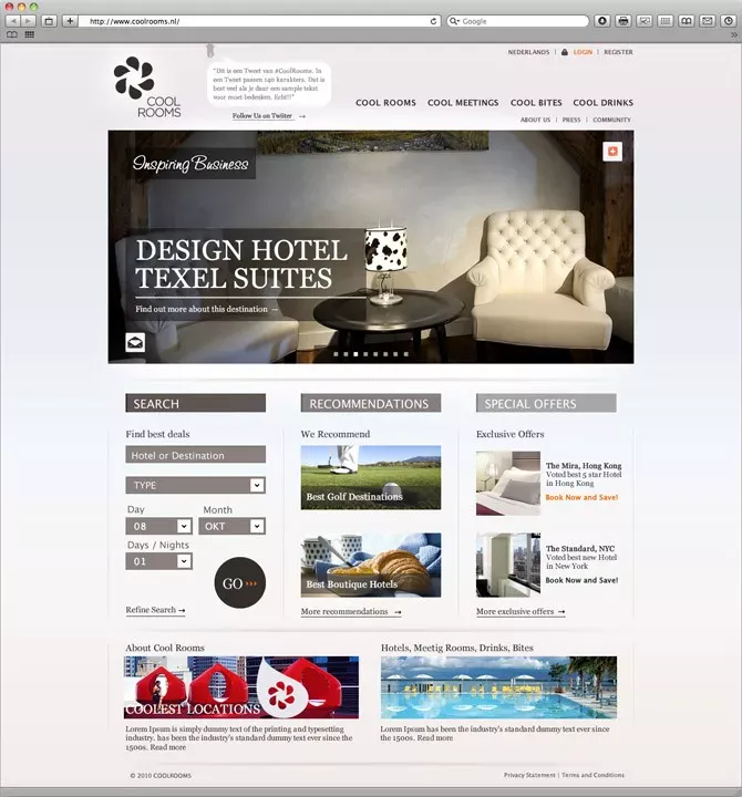 startpagina website Cool Rooms