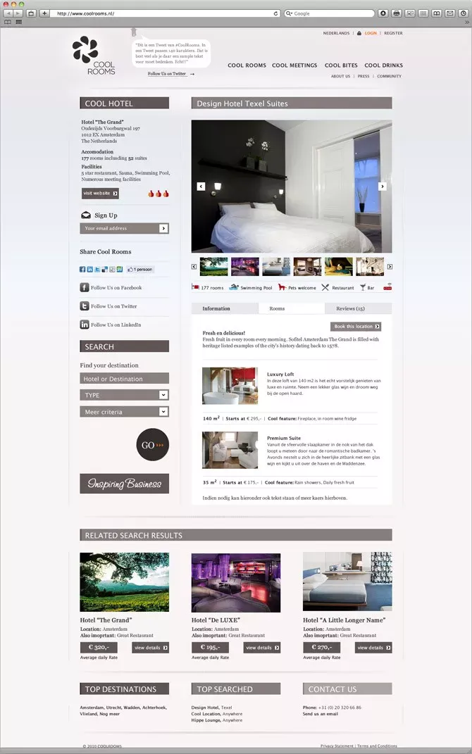 hotel pagina website Cool Rooms 