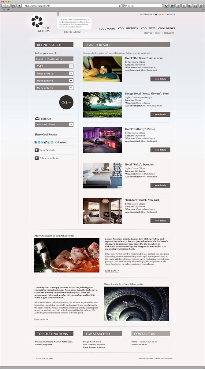 overzicht hotels website Cool Rooms