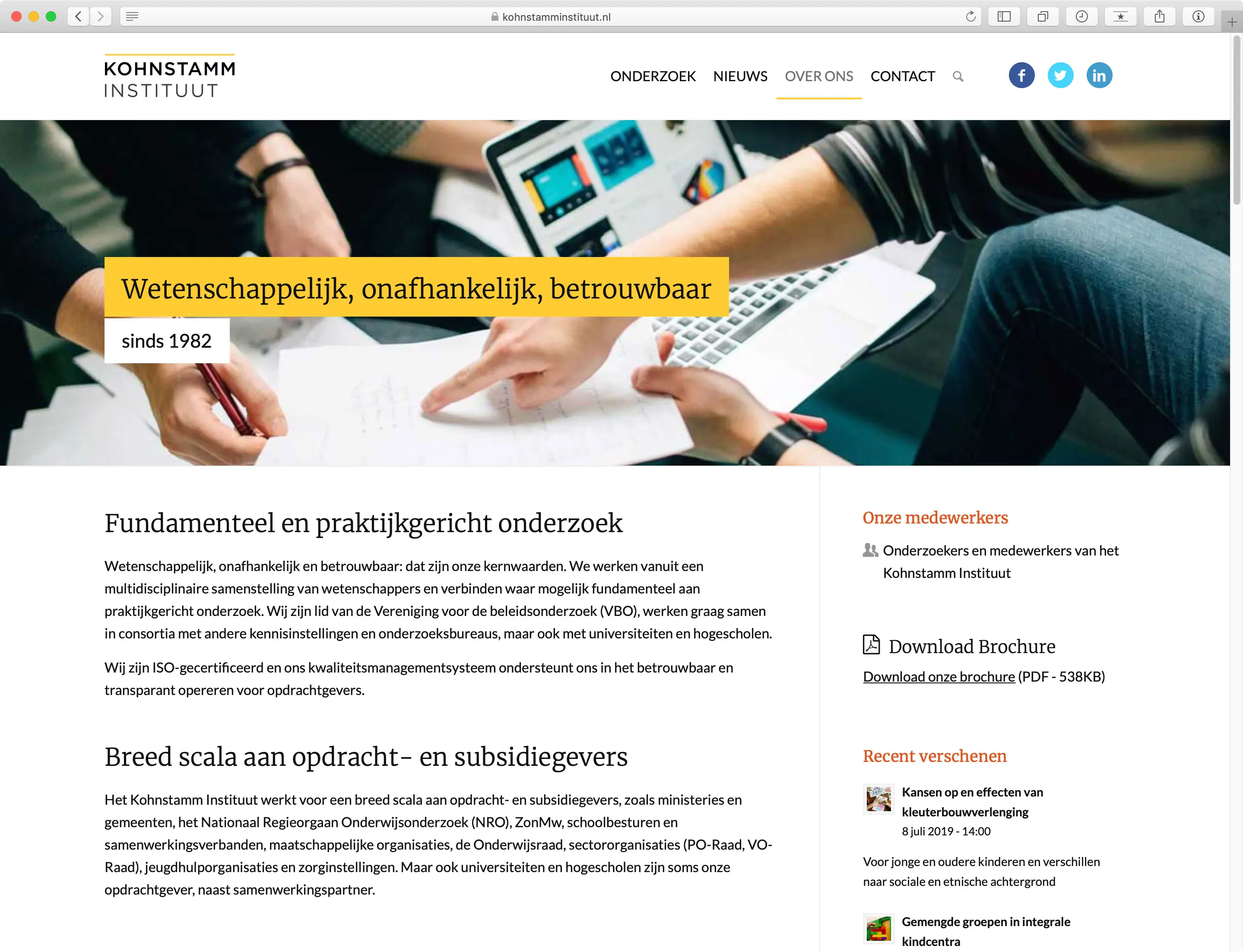 Website Kohnstamm Instituut - Pagina Over Ons